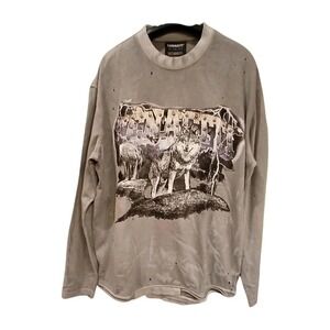 Tenaciti Wolf Graphic Distressed Long‎ Sleeve T-Shirt NWT streetwear